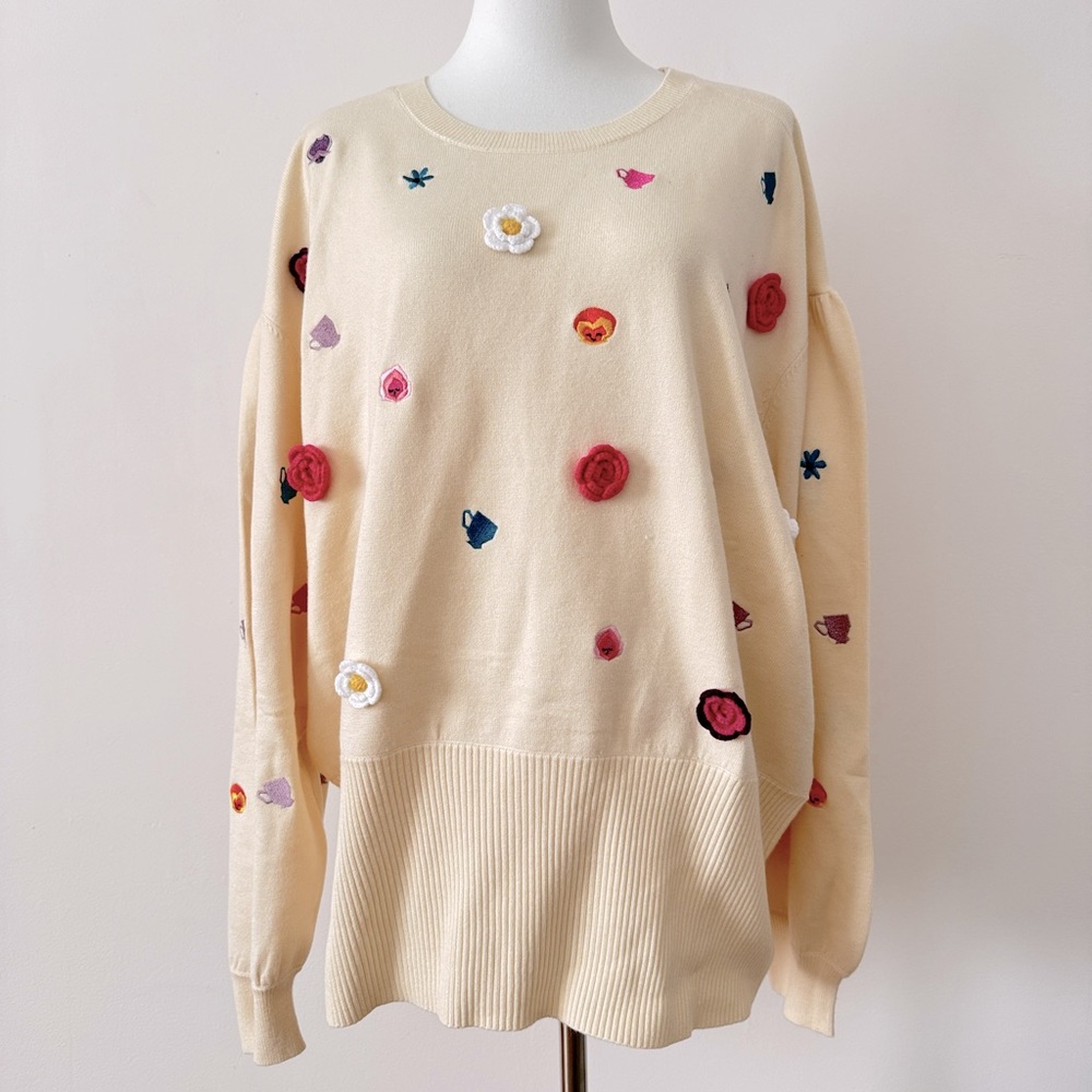 NWT Flower Disney Alice Sweater Embroidery and Crochet